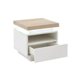 Table De Chevet à Led COSMOS Laqué Blanc Et Effet Chêne 1 Tiroir -Maison Jardin Élégance table de chevet a led cosmos laque blanc et effet chene 1 tiroir 5