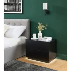 Table De Chevet à Led MORPHEE Noire 2 Tiroirs -Maison Jardin Élégance table de chevet a led morphee noire 2 tiroirs 3