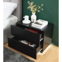 Table De Chevet à Led MORPHEE Noire 2 Tiroirs -Maison Jardin Élégance table de chevet a led morphee noire 2 tiroirs 4