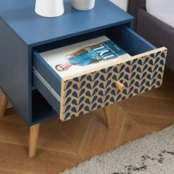 Table De Chevet CAPUCINE Bleu Pétrole Et Effet Chêne 40cm -Maison Jardin Élégance table de chevet capucine coloris bleu et bois l40cm 2