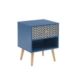 Table De Chevet CAPUCINE Bleu Pétrole Et Effet Chêne 40cm -Maison Jardin Élégance table de chevet capucine coloris bleu et bois l40cm 3