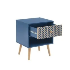 Table De Chevet CAPUCINE Bleu Pétrole Et Effet Chêne 40cm -Maison Jardin Élégance table de chevet capucine coloris bleu et bois l40cm 4