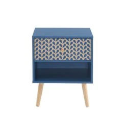 Table De Chevet CAPUCINE Bleu Pétrole Et Effet Chêne 40cm -Maison Jardin Élégance table de chevet capucine coloris bleu et bois l40cm 5