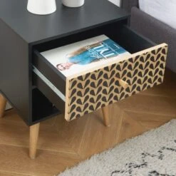 Table De Chevet CAPUCINE Noir Et Effet Chêne 40cm -Maison Jardin Élégance table de chevet capucine coloris noir et bois l40cm 2