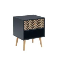 Table De Chevet CAPUCINE Noir Et Effet Chêne 40cm -Maison Jardin Élégance table de chevet capucine coloris noir et bois l40cm 3