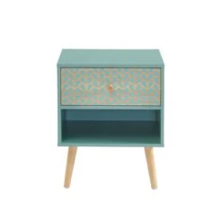 Table De Chevet CAPUCINE Vert De Gris Et Effet Chêne 40cm -Maison Jardin Élégance table de chevet capucine coloris vert et bois l40cm 5