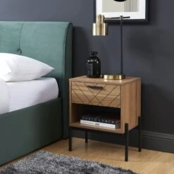 Table De Chevet GEOMA Effet Chêne Foncé Et Motifs 1 Tiroir 9 Table De Chevet GEOMA Effet Chêne Foncé Et Motifs 1 Tiroir -Maison Jardin Élégance table de chevet geoma effet chene fonce et motifs 1 tiroir 1