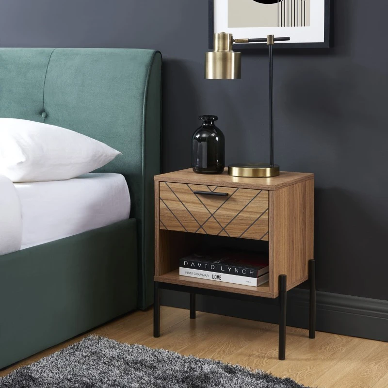 Table De Chevet GEOMA Effet Chêne Foncé Et Motifs 1 Tiroir 3 Table De Chevet GEOMA Effet Chêne Foncé Et Motifs 1 Tiroir – Image 3