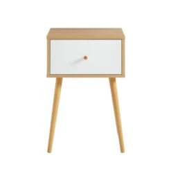 Table De Chevet HORTENSE Blanc Et Effet Chêne 40cm -Maison Jardin Élégance table de chevet hortense blanc et effet chene 40cm 3