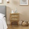 Table De Chevet INES Effet Chêne Et Cannage Rotin 2 Tiroirs