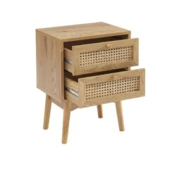 Table De Chevet INES Effet Chêne Et Cannage Rotin 2 Tiroirs -Maison Jardin Élégance table de chevet ines effet chene et cannage rotin 2 tiroirs 4