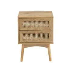Table De Chevet INES Effet Chêne Et Cannage Rotin 2 Tiroirs -Maison Jardin Élégance table de chevet ines effet chene et cannage rotin 2 tiroirs 5