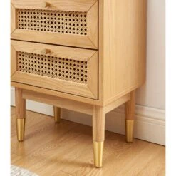 Table De Chevet LEON Placage Chêne Et Cannage Rotin 2 Tiroirs -Maison Jardin Élégance table de chevet leon placage chene et cannage rotin 2 tiroirs 2