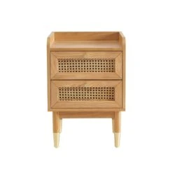 Table De Chevet LEON Placage Chêne Et Cannage Rotin 2 Tiroirs -Maison Jardin Élégance table de chevet leon placage chene et cannage rotin 2 tiroirs 5