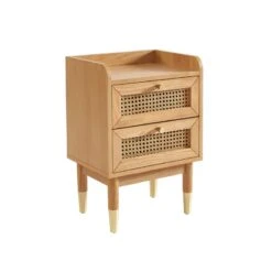 Table De Chevet LEON Placage Chêne Et Cannage Rotin 2 Tiroirs -Maison Jardin Élégance table de chevet leon placage chene et cannage rotin 2 tiroirs 6