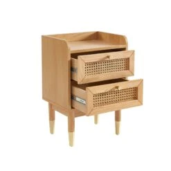 Table De Chevet LEON Placage Chêne Et Cannage Rotin 2 Tiroirs -Maison Jardin Élégance table de chevet leon placage chene et cannage rotin 2 tiroirs 7