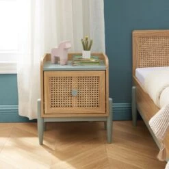 Table De Chevet PABLO Bleu Et Cannage Rotin 1 Tiroir -Maison Jardin Élégance table de chevet pablo bleu et cannage rotin 1 tiroir 1