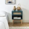 Table De Chevet SIXTINE Bleu Canard Et Cannage Rotin