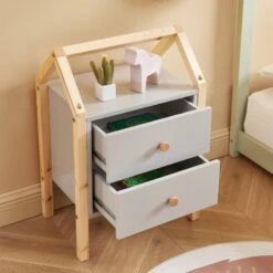 Table De Chevet TINY Gris 2 Tiroirs -Maison Jardin Élégance table de chevet tiny gris 2 tiroirs 2