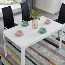 Table à Manger DAVIA Laqué Blanc Brillant 140cm -Maison Jardin Élégance table de sejour davia laque blanc brillant l140cm 2