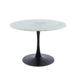 Table De Séjour MONIKA Verre Effet Marbre Ronde 110cm Pied Noir -Maison Jardin Élégance table de sejour monika 110cm verre trempe effet marbre pied en metal noir 3
