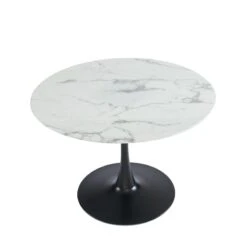 Table De Séjour MONIKA Verre Effet Marbre Ronde 110cm Pied Noir -Maison Jardin Élégance table de sejour monika 110cm verre trempe effet marbre pied en metal noir 4