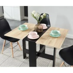 Table Pliable JUNO Noir Et Effet Chêne 104cm -Maison Jardin Élégance table de sejour pliante juno 5