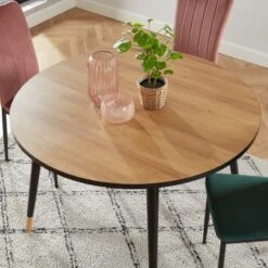 Table à Manger Ronde CAVALLO Effet Chêne Pieds Noirs 120cm -Maison Jardin Élégance table de sejour ronde cavallo 2