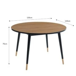 Table à Manger Ronde CAVALLO Effet Chêne Pieds Noirs 120cm -Maison Jardin Élégance table de sejour ronde cavallo 3