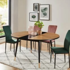 Table Extensible CAVALLO Effet Chêne Pieds Noirs 120 à 150cm