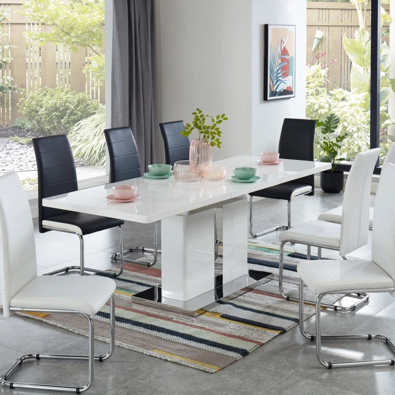 Table Extensible JADE Laqué Blanc Brillant 160 à 220cm 1 Table Extensible JADE Laqué Blanc Brillant 160 à 220cm