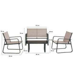 Salon De Jardin TEXAS En Acier Et Textilène 4 Places Coloris Taupe -Maison Jardin Élégance texastaupe salon jardin structure metale textilene 22 taupe 2