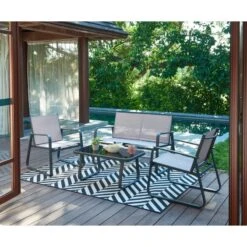 Maison Jardin Élégance 15 Salon De Jardin TEXAS En Acier Et Textilène 4 Places Coloris Taupe