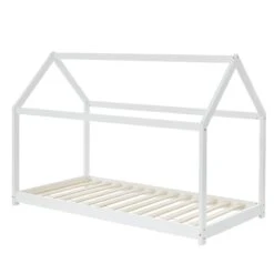 Lit Enfant Cabane TINY Pin Blanc 90x190 Sommier Inclus -Maison Jardin Élégance tiny90190bl lit cabane blanc 3