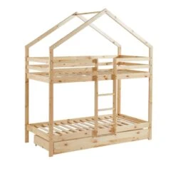 Lit Cabane Superposé TINY Pin Naturel 90x190 Sommier Inclus -Maison Jardin Élégance tinybunkdrana lit superpose lit superpose cabane bois echelle sur le cote et tiroir 4