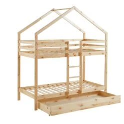 Lit Cabane Superposé TINY Pin Naturel 90x190 Sommier Inclus -Maison Jardin Élégance tinybunkdrana lit superpose lit superpose cabane bois echelle sur le cote et tiroir 5