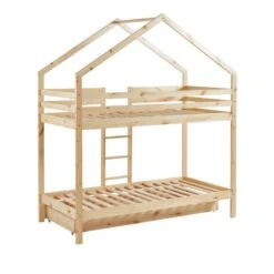 Lit Cabane Superposé TINY Pin Naturel 90x190 Sommier Inclus -Maison Jardin Élégance tinybunkdrana lit superpose lit superpose cabane bois echelle sur le cote et tiroir 6