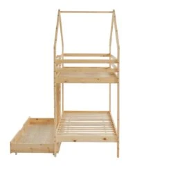 Lit Cabane Superposé TINY Pin Naturel 90x190 Sommier Inclus -Maison Jardin Élégance tinybunkdrana lit superpose lit superpose cabane bois echelle sur le cote et tiroir 8
