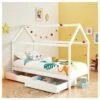 Lit Cabane Avec Tiroirs TINY Pin Blanc 90x190 Sommier Inclus
