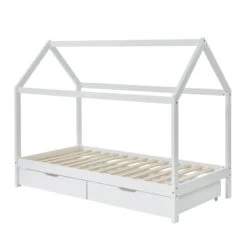 Lit Cabane Avec Tiroirs TINY Pin Blanc 90x190 Sommier Inclus -Maison Jardin Élégance tinydrabl lit cabane 90x190 bl 4