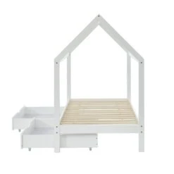 Lit Cabane Avec Tiroirs TINY Pin Blanc 90x190 Sommier Inclus -Maison Jardin Élégance tinydrabl lit cabane 90x190 bl 5