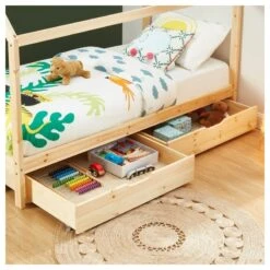 Lit Cabane Avec Tiroirs TINY Pin Naturel 90x190 Sommier Inclus -Maison Jardin Élégance tinydrana lit cabane 90x190 na 2