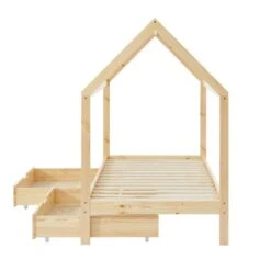 Lit Cabane Avec Tiroirs TINY Pin Naturel 90x190 Sommier Inclus -Maison Jardin Élégance tinydrana lit cabane 90x190 na 5