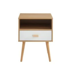 Table De Chevet ULOS Blanc Et Effet Chêne 1 Tiroir 40cm -Maison Jardin Élégance uloschbl table de chevet blch 3