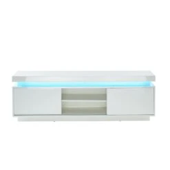 Meuble Tv à LED ULYSSE Laqué Blanc Brillant 2 Portes 150cm -Maison Jardin Élégance ulysse mtv a led blanc laque 3