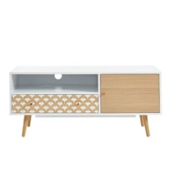 Meuble Tv UTAH Blanc Et Effet Chêne 115cm -Maison Jardin Élégance utah03 meuble tv bois blch 3